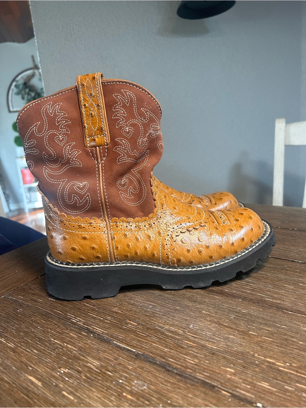 Ariat Fatbaby Ostrich Print sweater Boots size 7.5 - Picture 4 of 15